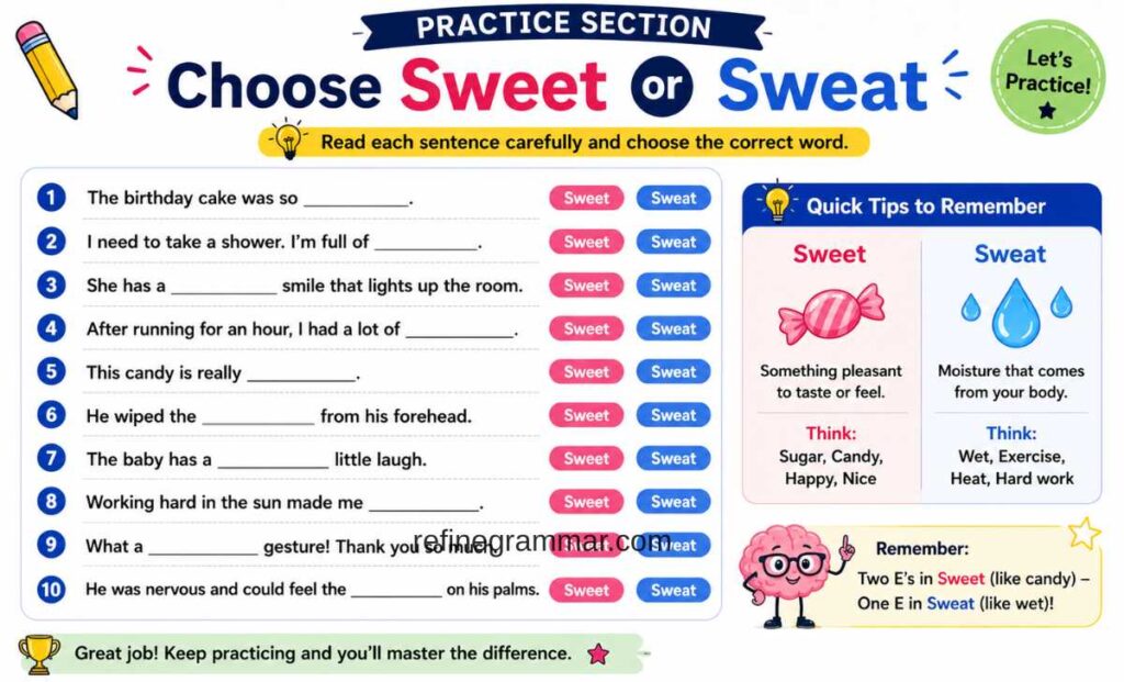 Practice Section Choose Sweet or Sweat