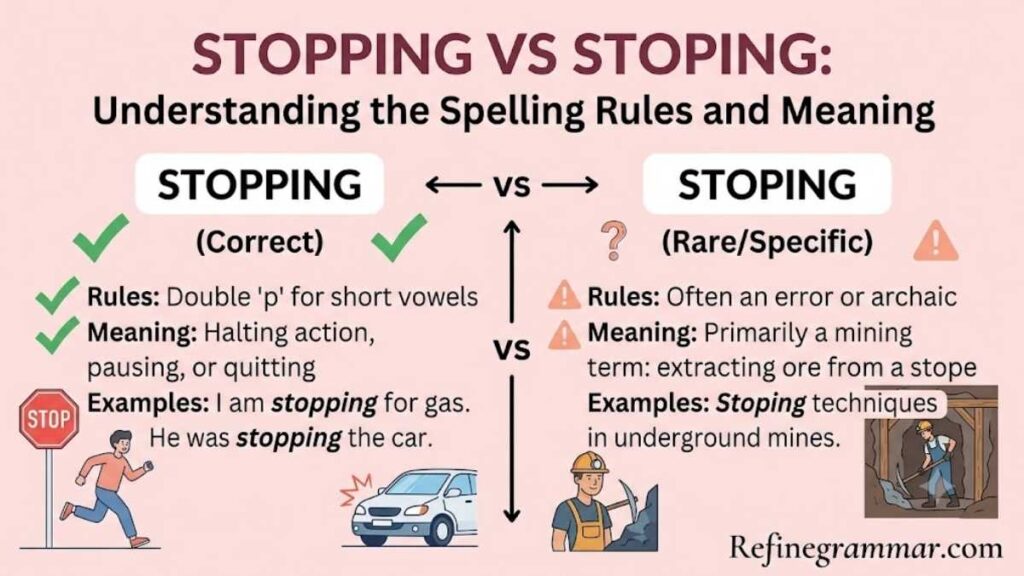 Stopping vs Stoping Spelling Rules and Meaning