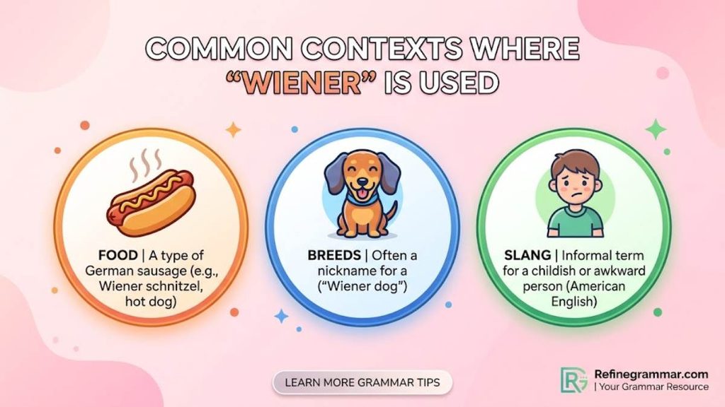 Common everyday contexts where the word wiener is appropriately used in language and culture