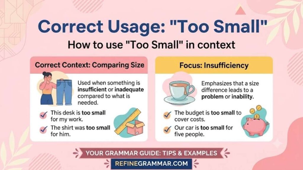 Correct Usage Too Small in Context
