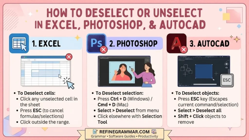 How to Deselect or Unselect in Excel, Photoshop, and AutoCAD