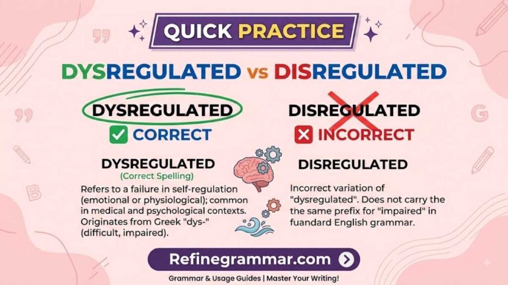 Quick Practice dysregulated vs disregulated