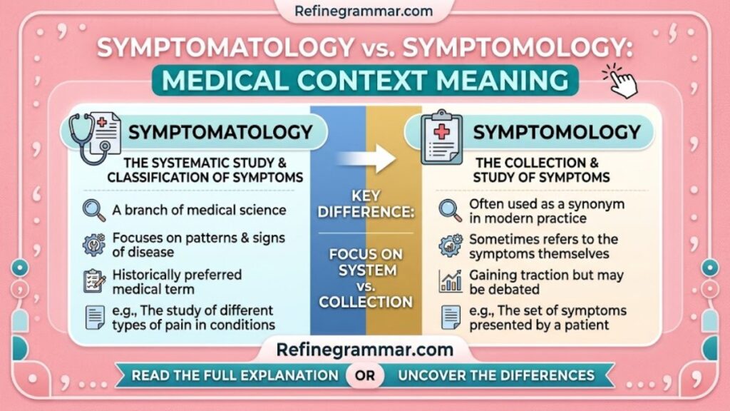 Symptomatology vs Symptomology Meaning in Medical Context — a high quality, professionally captured photo.